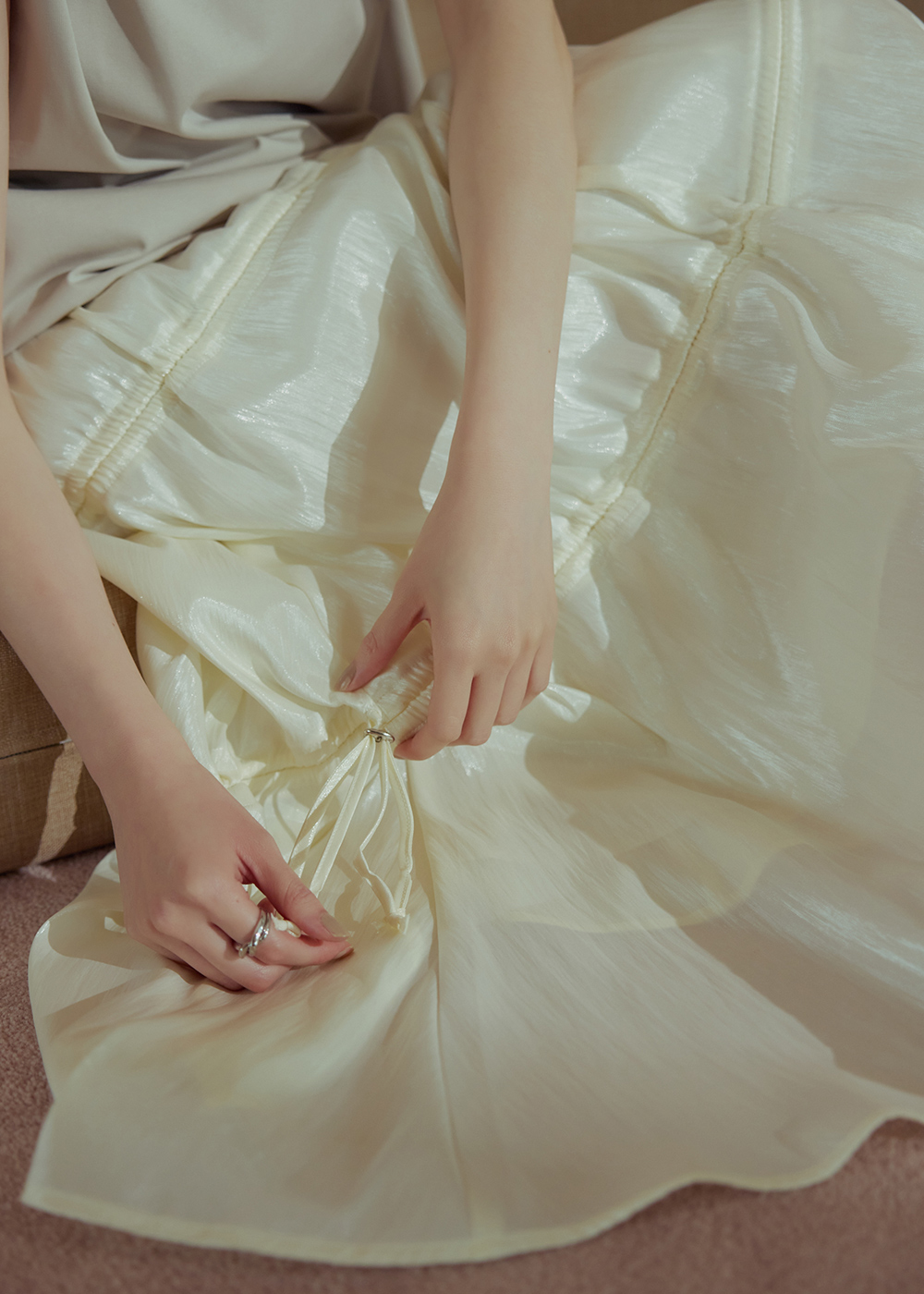 不規則抽繩光澤人魚裙