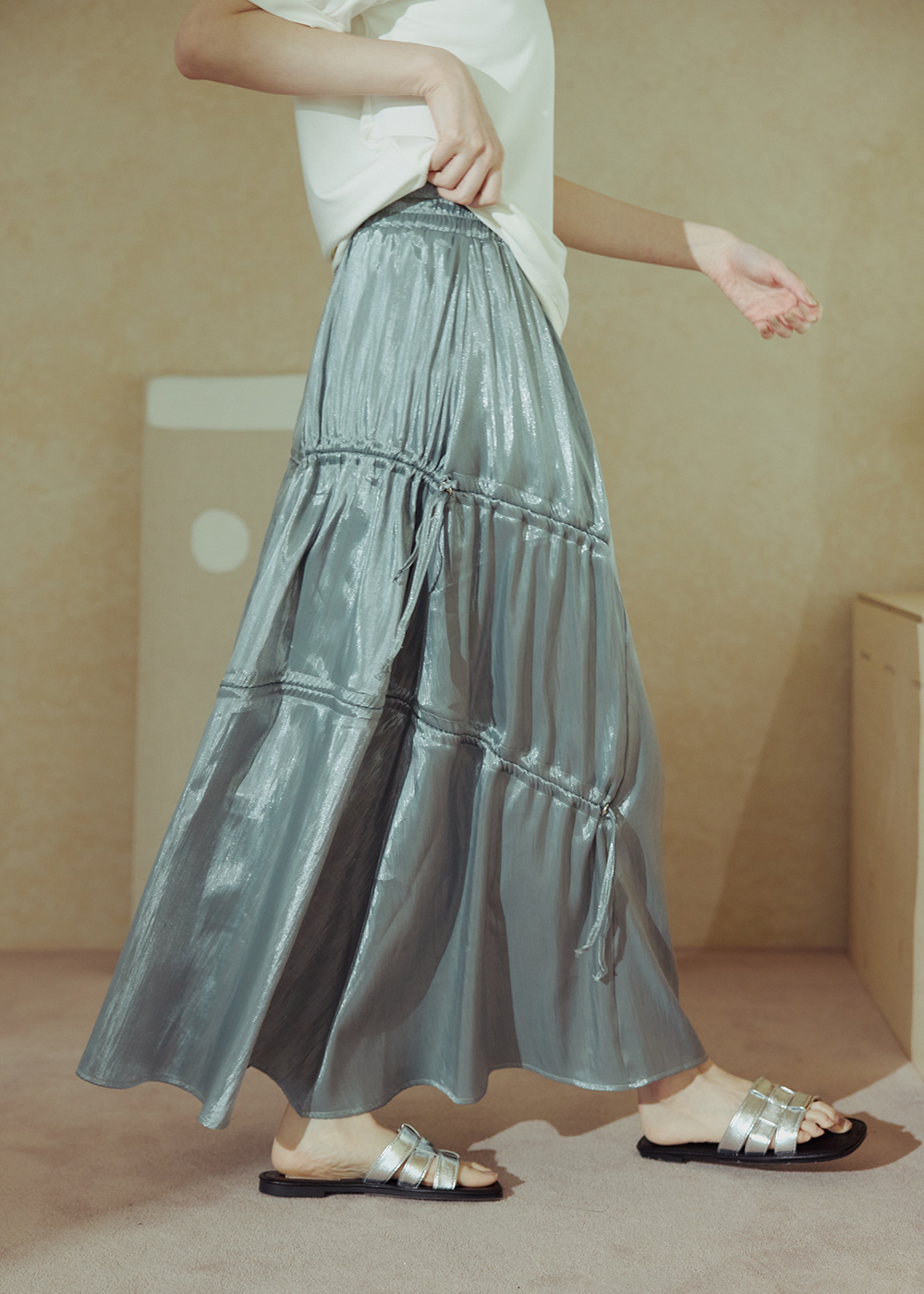 不規則抽繩光澤人魚裙