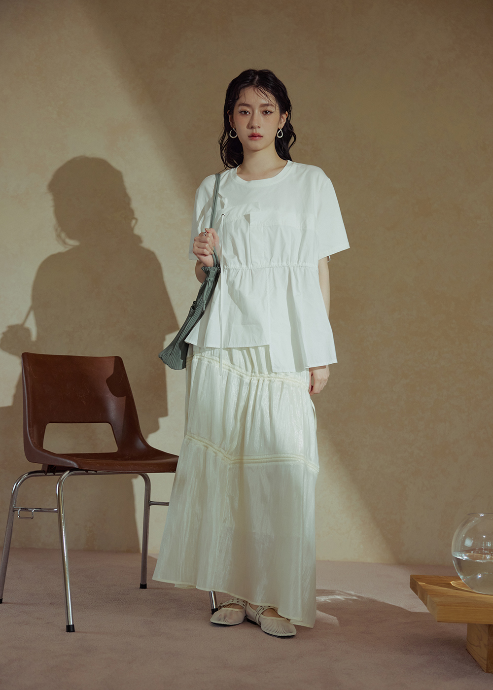 不規則抽繩光澤人魚裙