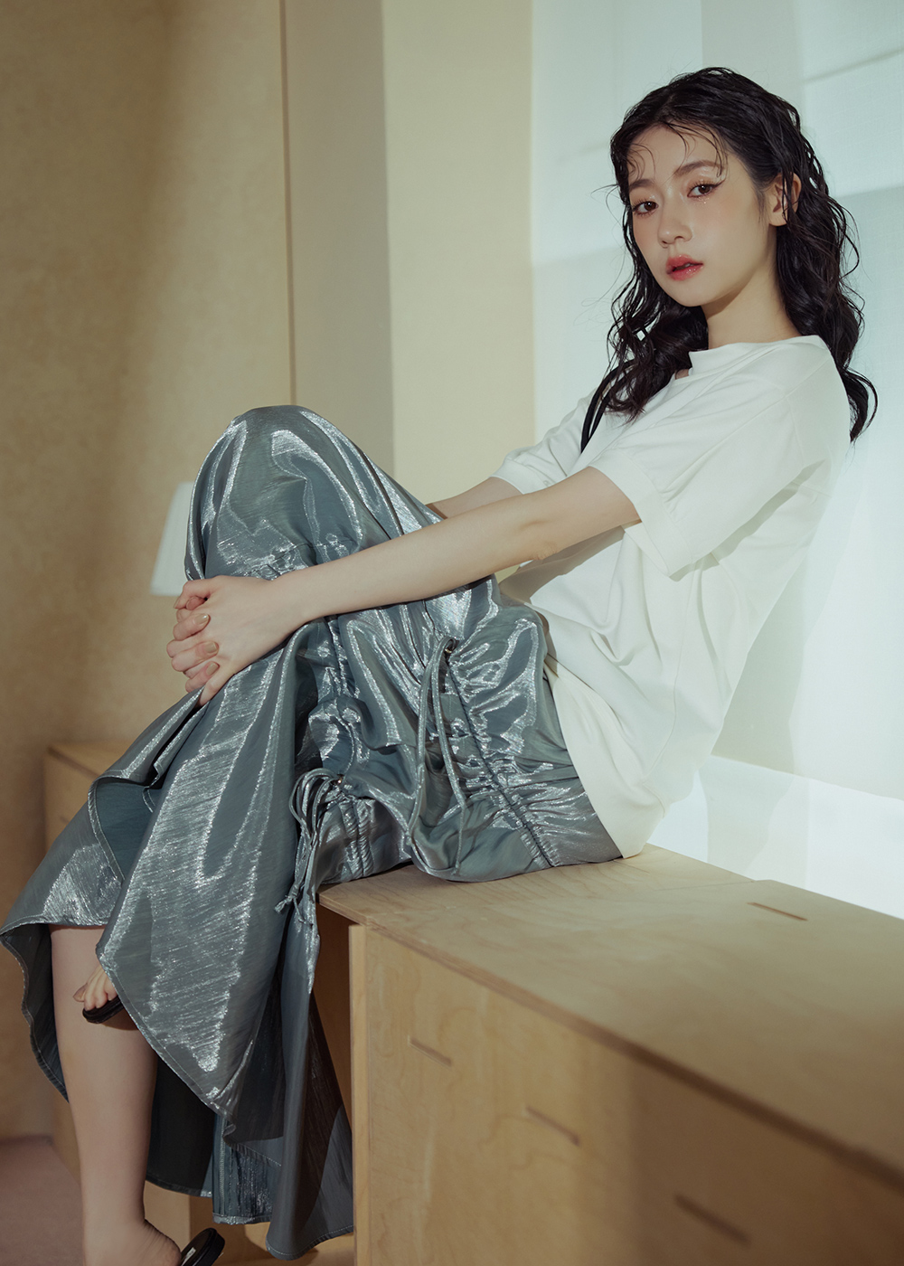 不規則抽繩光澤人魚裙