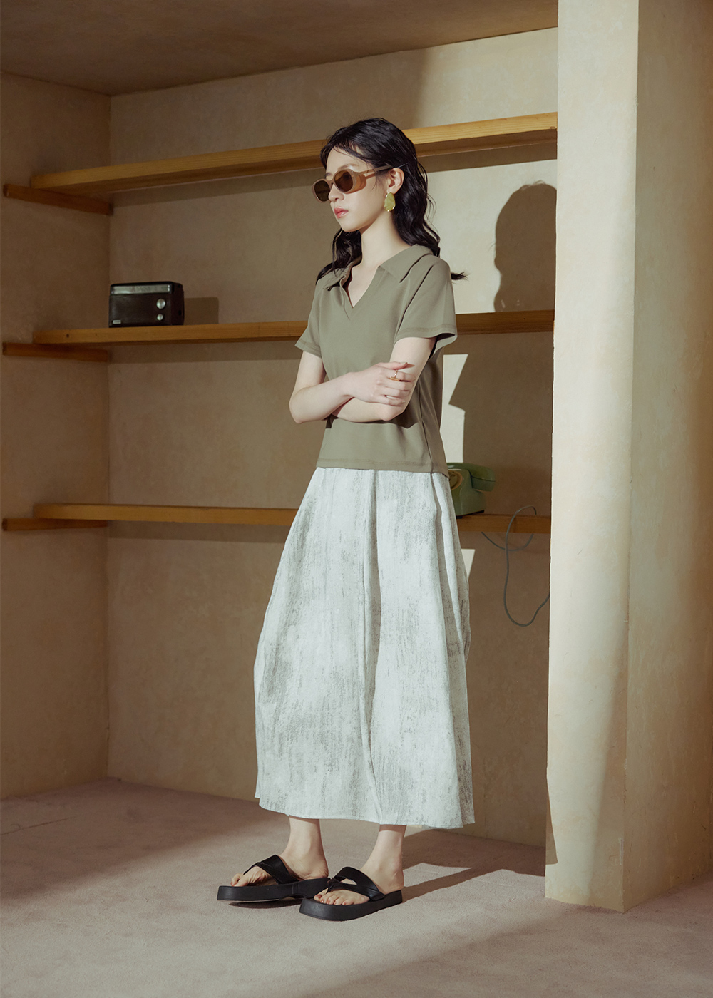 渲染打褶設計長裙