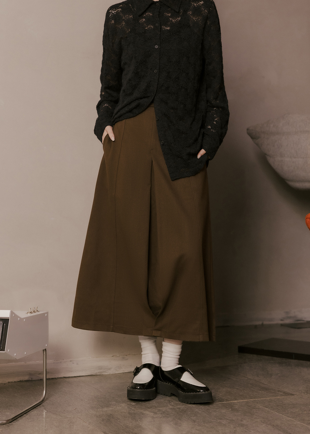 挺版紋理A字長裙