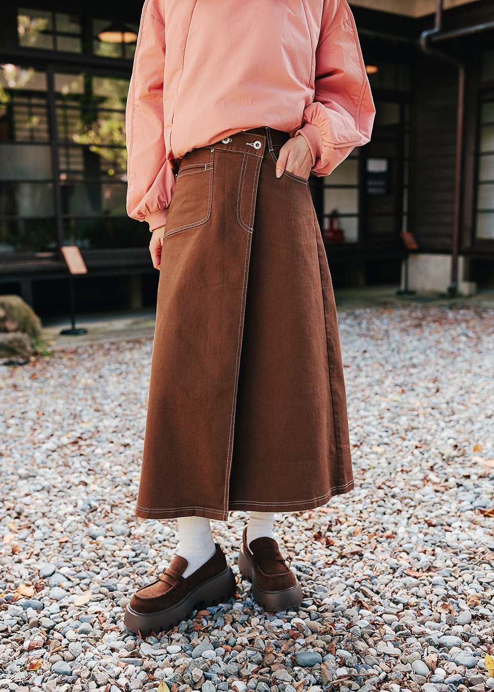 森系列彈力磨毛不對襯A襬裙