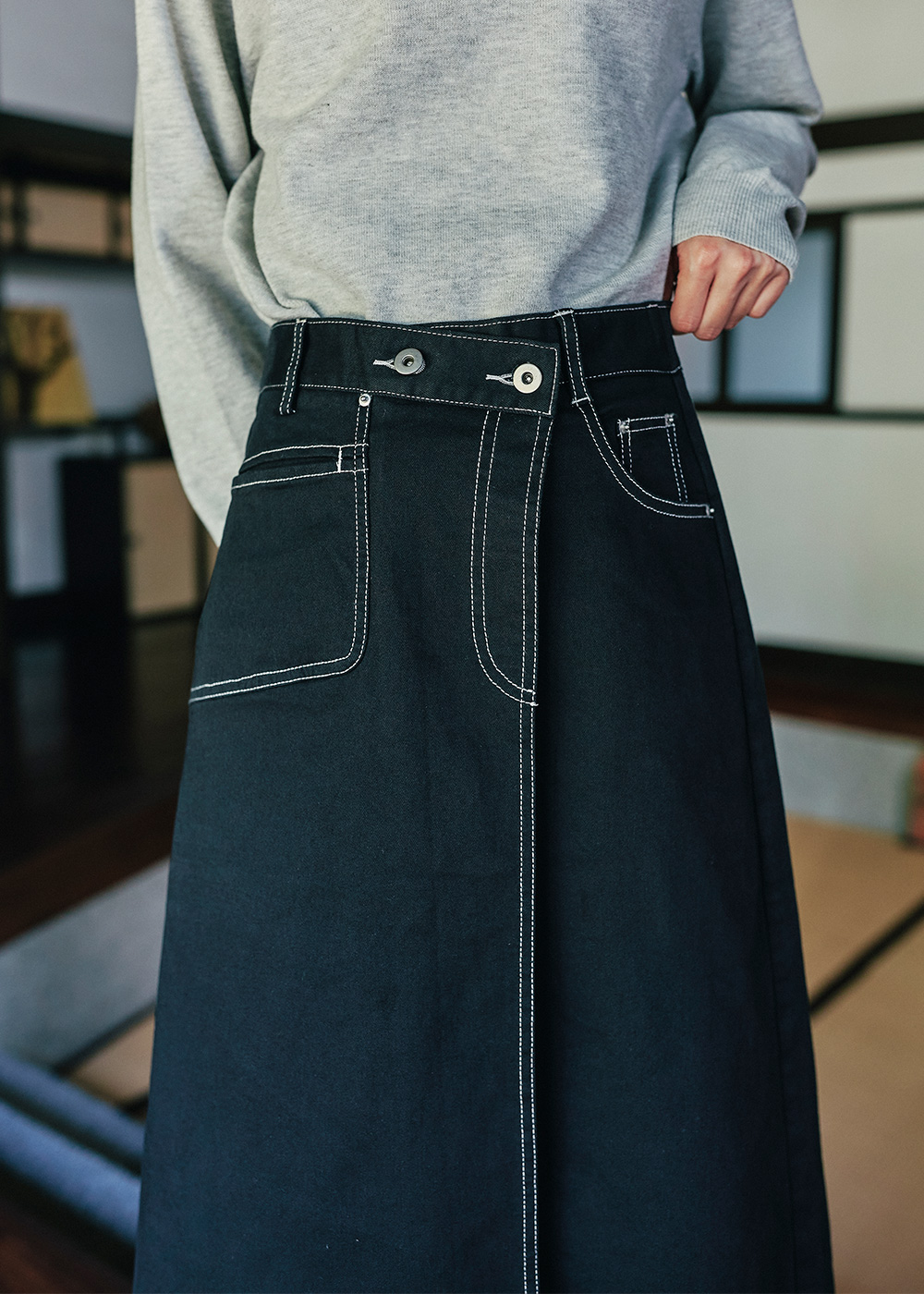 森系列彈力磨毛不對襯A襬裙