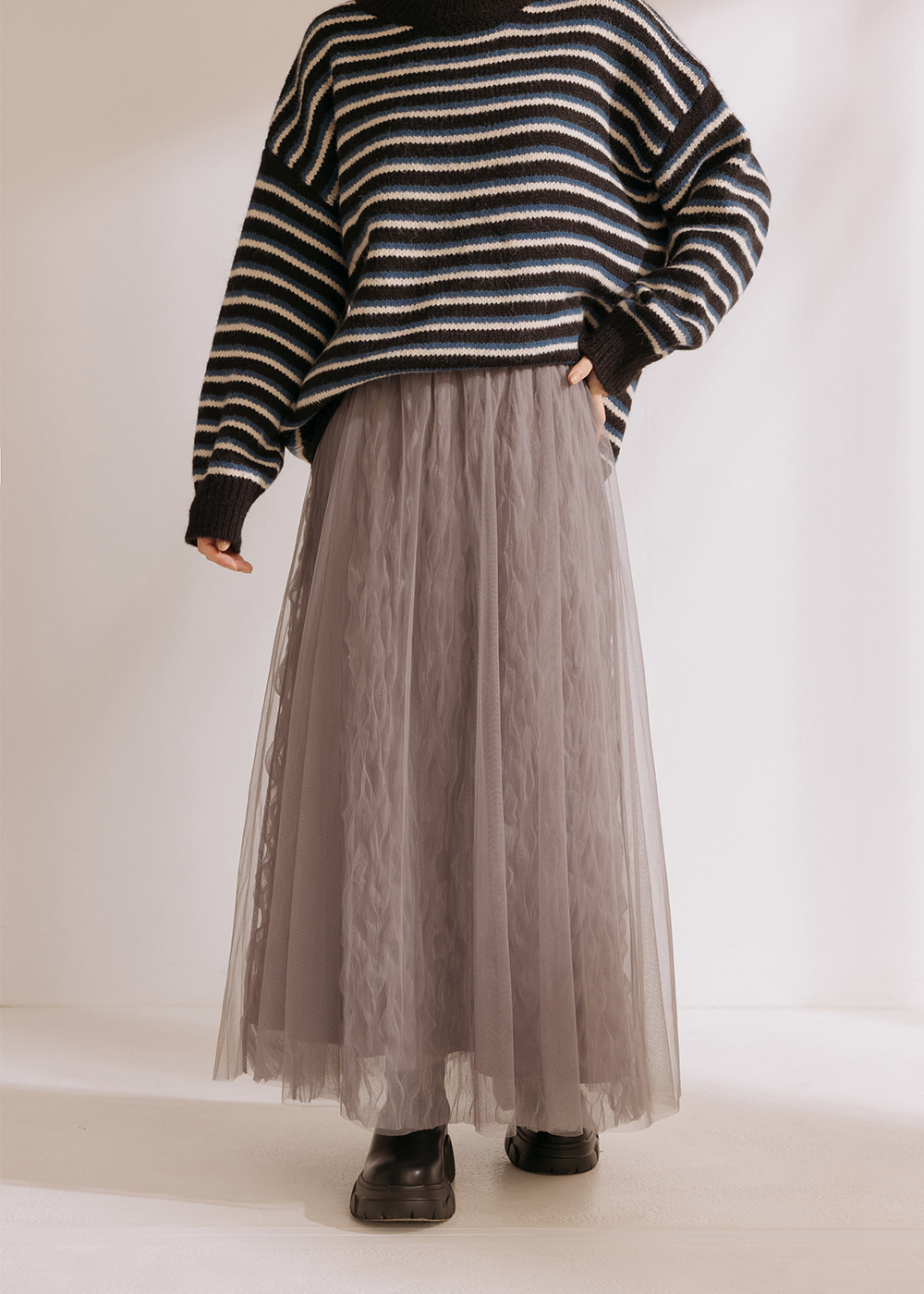 內絨面保暖層次長裙