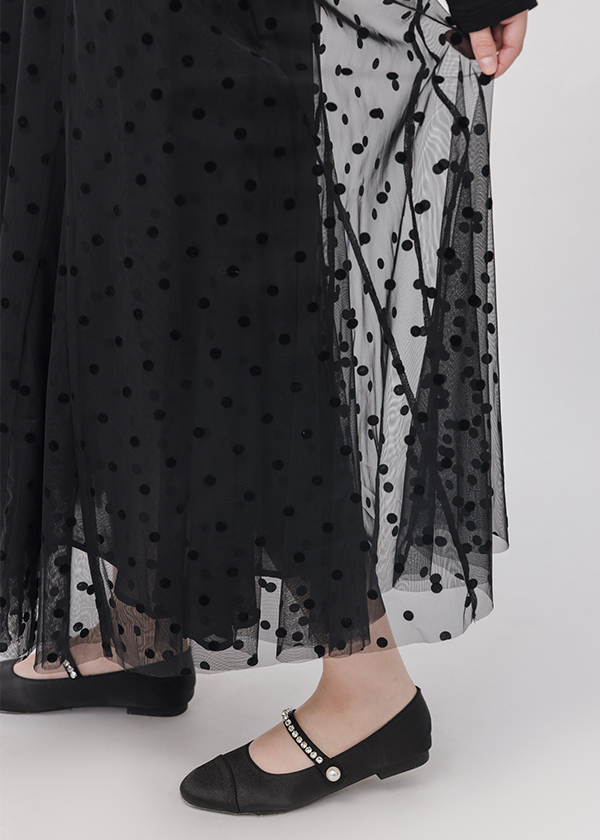 丹寧點點紗內刷毛長裙