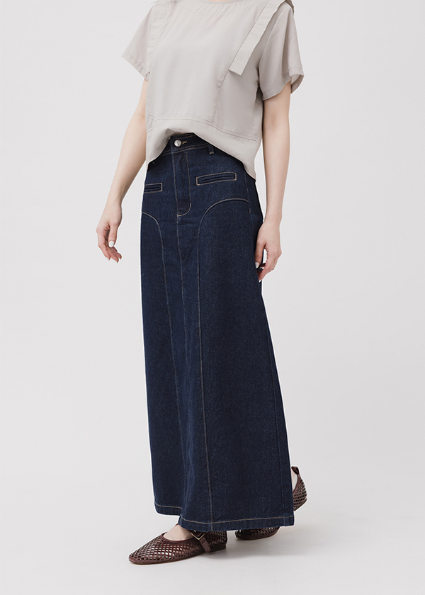 視覺顯瘦剪接線牛仔裙