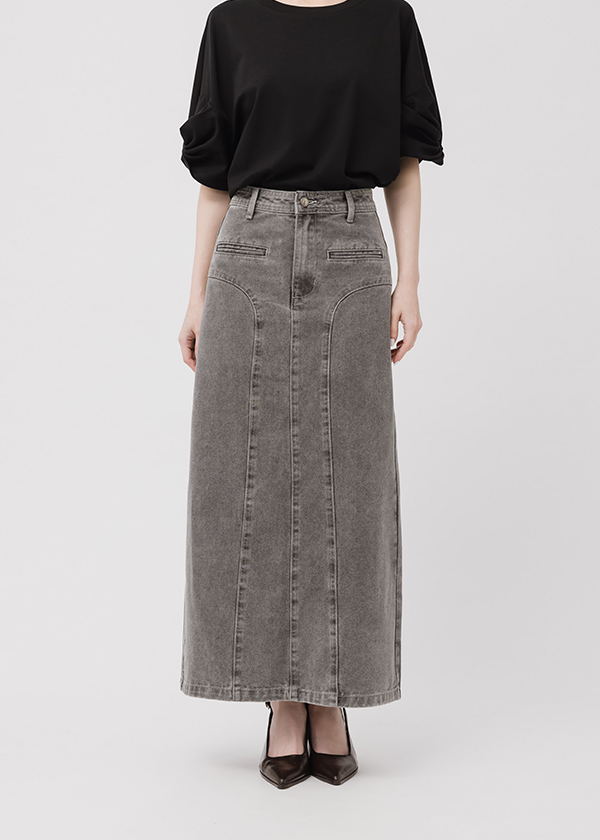 視覺顯瘦剪接線牛仔裙