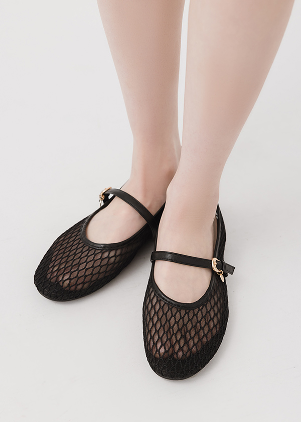 晶透網格舒適平底瑪莉珍鞋