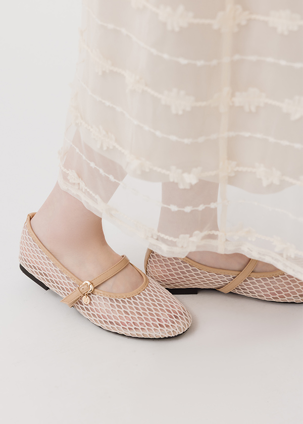 晶透網格舒適平底瑪莉珍鞋