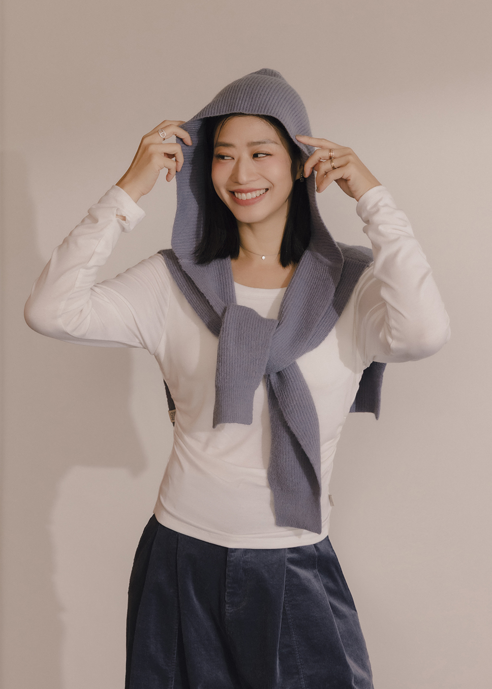 亮點連帽針織圍巾