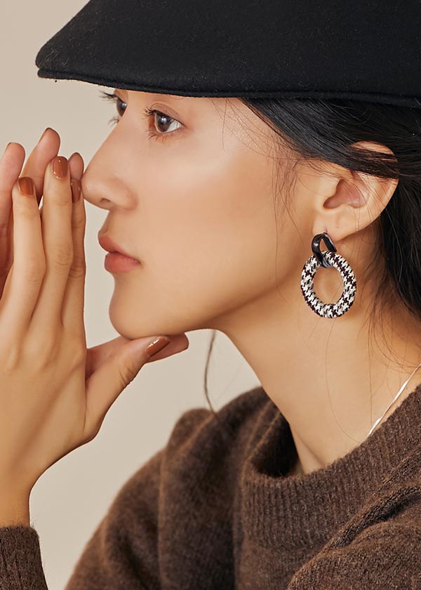 韓國琥珀格紋耳環